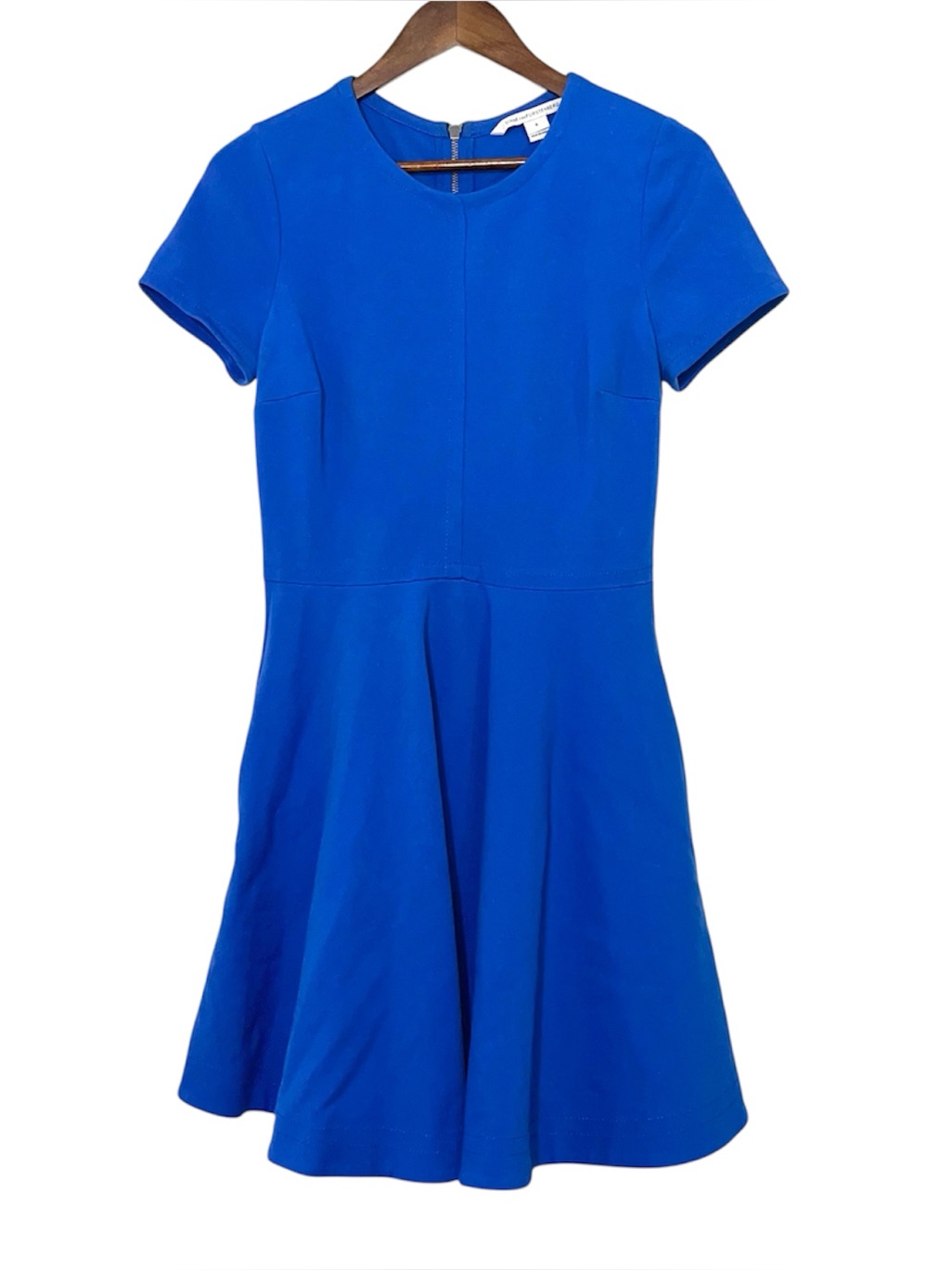Diane Von Furstenberg Dvf Ivana Blue Ponte Knit Fit & Flare Dress Short Sleeve